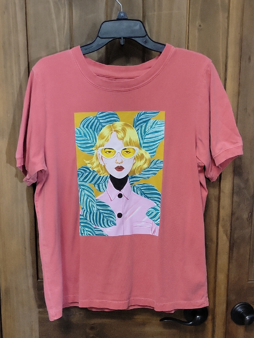 Karma Coral Graphic Tee with Yellow & Teal Illustration
